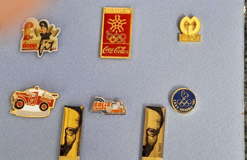 Vintage Assorted Collectable Enamel Lapel Pins 14 Pieces - Framed