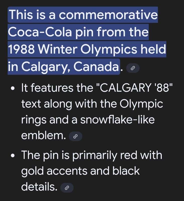Coca-Cola Commemorative Lapel Pin - Calgary Canada 1988 Winter Olympics