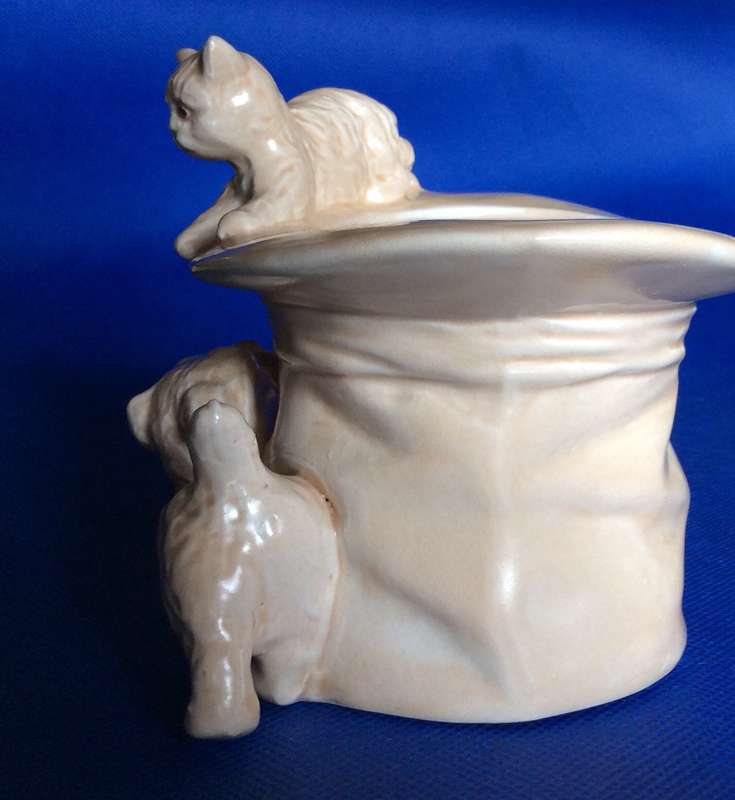 Vintage Sylvac Cat and Dog on Top Hat Posy Vase c1940s