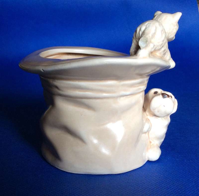 Vintage Sylvac Cat and Dog on Top Hat Posy Vase c1940s