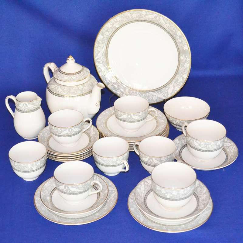 Very Rare True Vintage Tea Set by Booths England in the Grey Mosaic Pattern - 28 Pieces