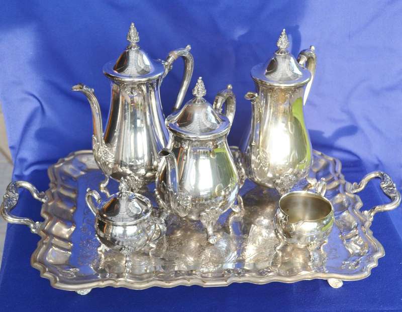 Vintage Silver Plated Tea Set on Footed Tray - 6 Pieces