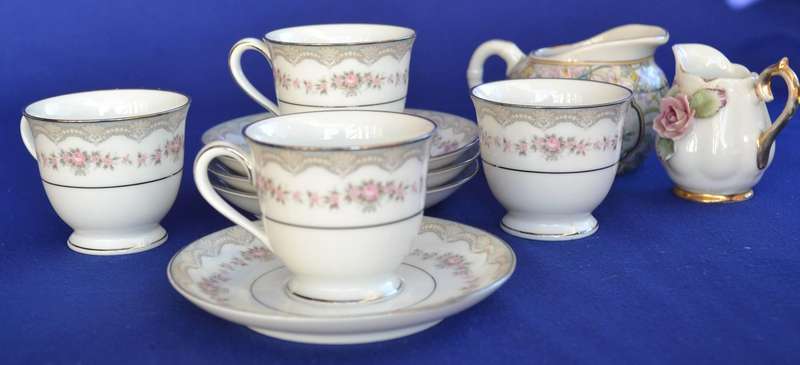 Noritake Glenwood demitasse duos x 4 Plus small milk jugs x 2