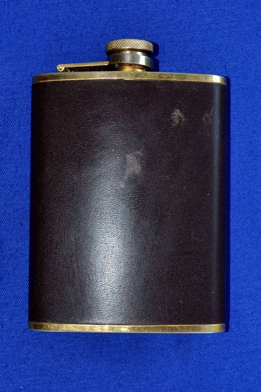 Vintage Stainless  Steel Leather Covered Curved Hip Flask