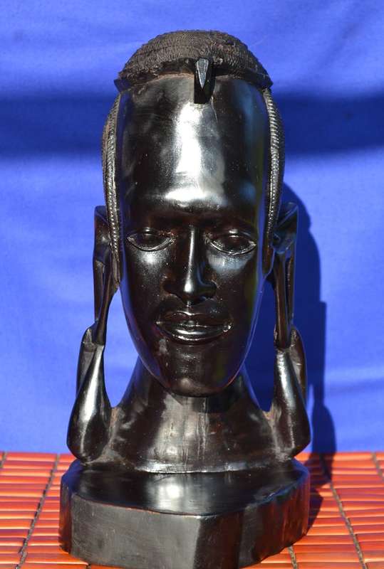 Vintage African Hard Wood Maasai Warrior Bust