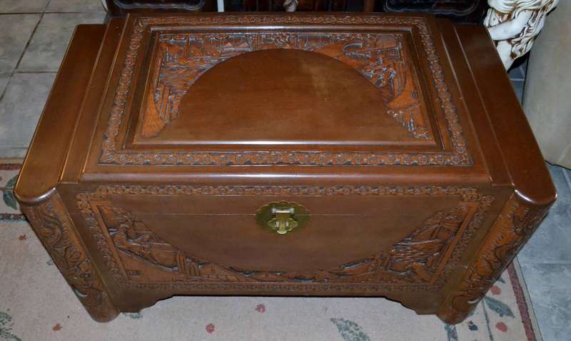 Vintage Carved Chinese Camphor Wood Kist