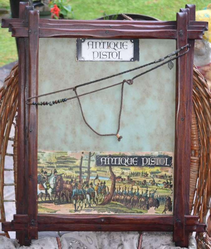 Vintage Replica Antique Snaphance Pistol Displayed on wooden frame