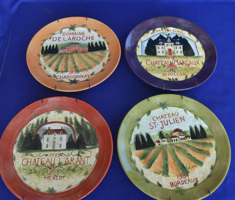 Set of 4 Susan Winget "Chateau" Plates with wall hanging clips