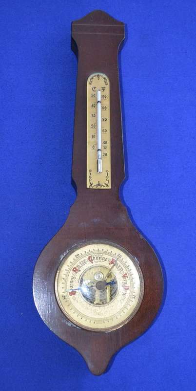 Sundo Germany Vintage Mahogany Banjo Style Thermometer and Barometer