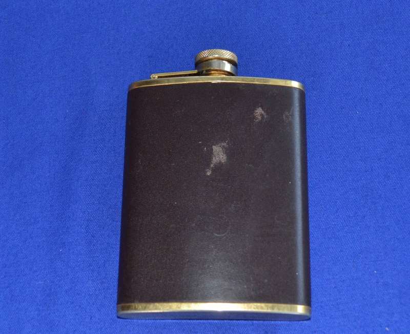 Vintage Stainless  Steel Leather Covered Curved Hip Flask