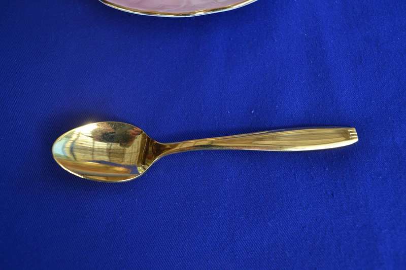 Nippon Hand Painted Gold on White Cup and Aynsley Saucer with 25kt Gold Plated Spoon - Vintage