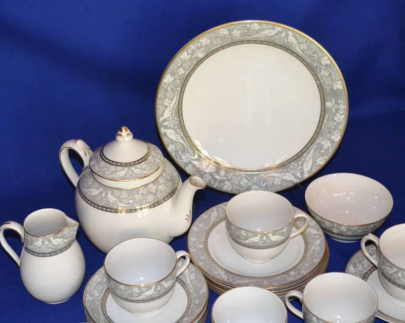 Very Rare True Vintage Tea Set by Booths England in the Grey Mosaic Pattern - 28 Pieces