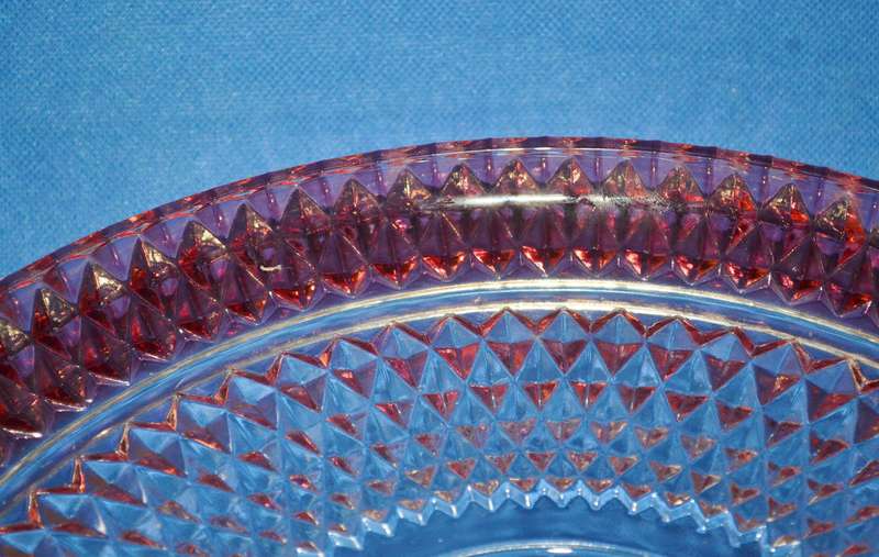 Indiana Glass Diamond Point  Ruby Red Band Cake Stand c1960's