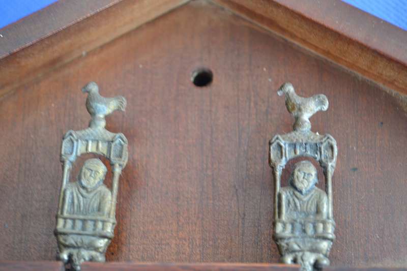 Vintage Dutch Pewter Spoons in Wooden House Style Display Rack