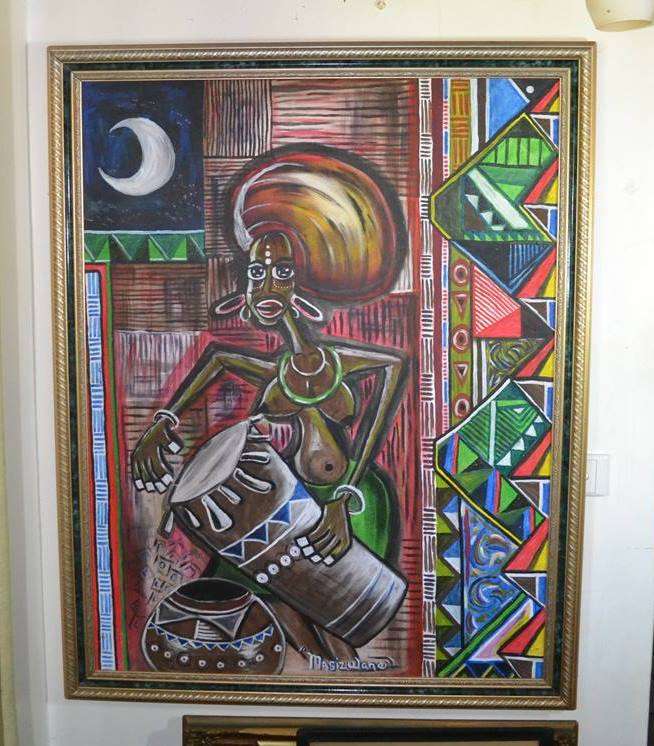 Large Original  Painting - Vibrant Ethnic Design  Signed Masizwane