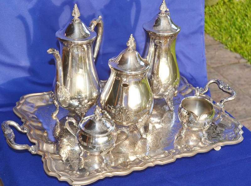 Vintage Silver Plated Tea Set on Footed Tray - 6 Pieces