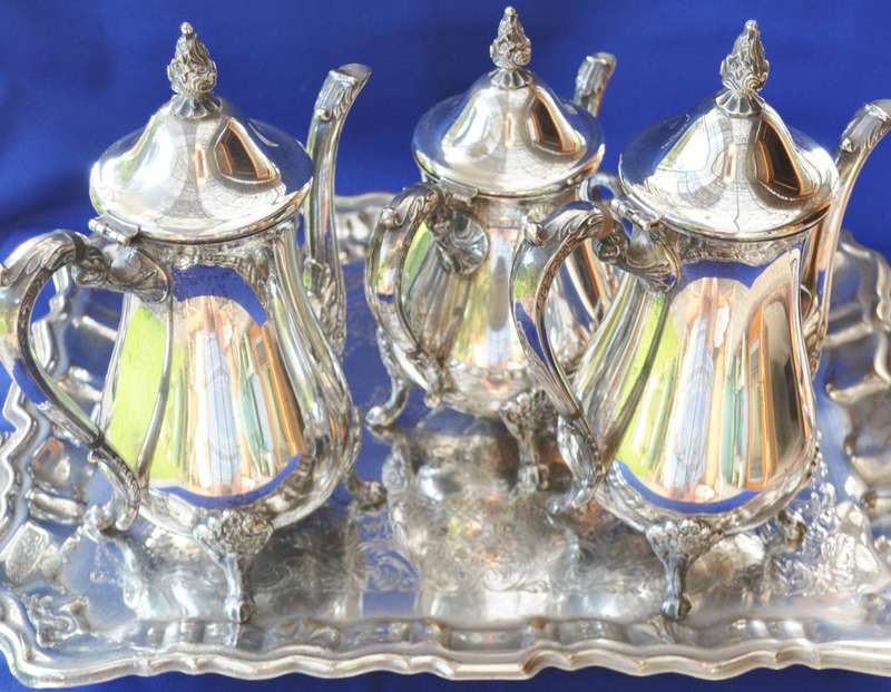 Vintage Silver Plated Tea Set on Footed Tray - 6 Pieces