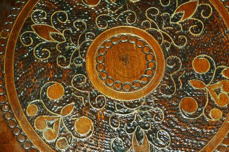 True Vintage Wooden Polish Folk Art Plate with Brass Inlay