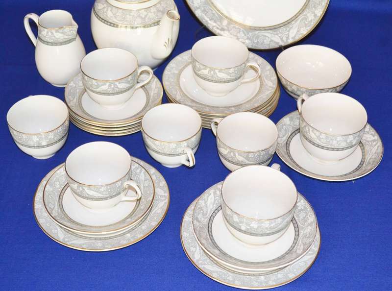 Very Rare True Vintage Tea Set by Booths England in the Grey Mosaic Pattern - 28 Pieces