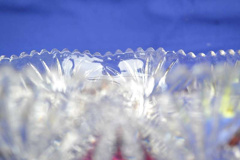 Vintage Cut Crystal Bowl with Ruby Red Panel and FloralDesign