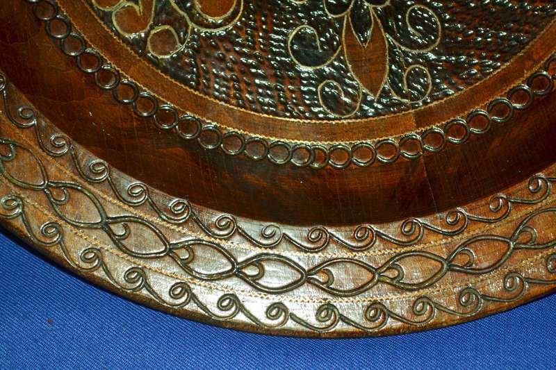 True Vintage Wooden Polish Folk Art Plate with Brass Inlay