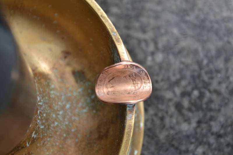 Vintage Heavy WWII Trench Art "Mortar" Ashtray with Coin Cigarette Holders