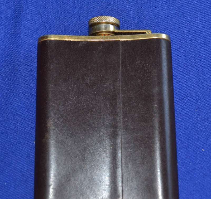 Vintage Stainless  Steel Leather Covered Curved Hip Flask
