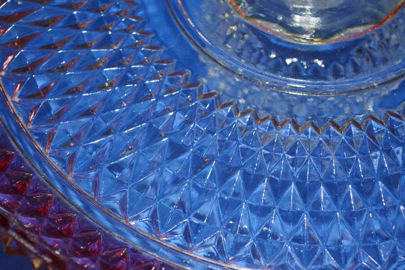 Indiana Glass Diamond Point  Ruby Red Band Cake Stand c1960's