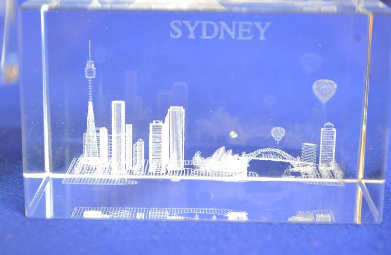 Vintage 3D Hologram Laser Etched Glass Paperweights x 3