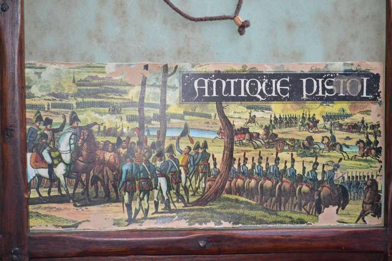 Vintage Replica Antique Snaphance Pistol Displayed on wooden frame