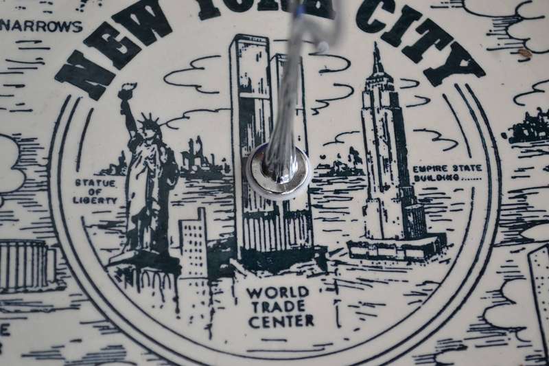 Single Tier Cake Stand - American Ironstone Collectors Plate  depicting  New York  City Landmarks