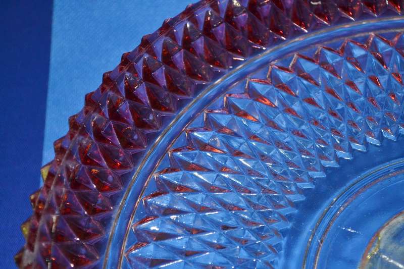 Indiana Glass Diamond Point  Ruby Red Band Cake Stand c1960's