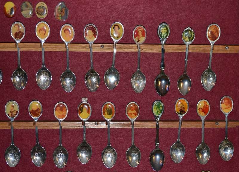 Large Collection of  Vintage Souvenir / Collectable Spoons in Display Case