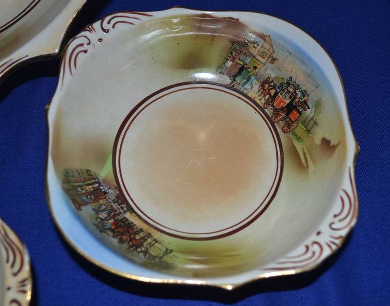 True Vintage Grimwades  "Old English Coaching Scenes" Dessert Set - 4 Pieces