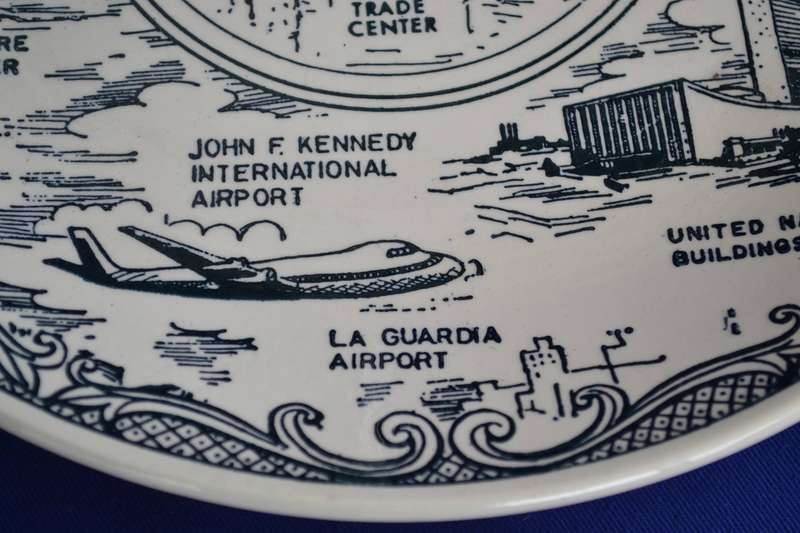Single Tier Cake Stand - American Ironstone Collectors Plate  depicting  New York  City Landmarks
