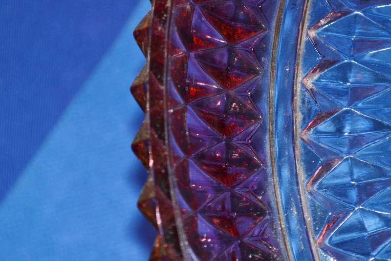 Indiana Glass Diamond Point  Ruby Red Band Cake Stand c1960's