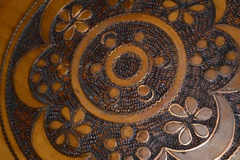 True Vintage Wooden Polish Folk Art Plate with Brass Inlay