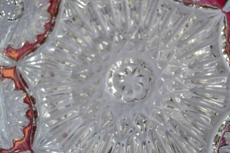 Vintage Cut Crystal Bowl with Ruby Red Panel and FloralDesign