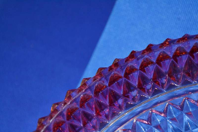 Indiana Glass Diamond Point  Ruby Red Band Cake Stand c1960's