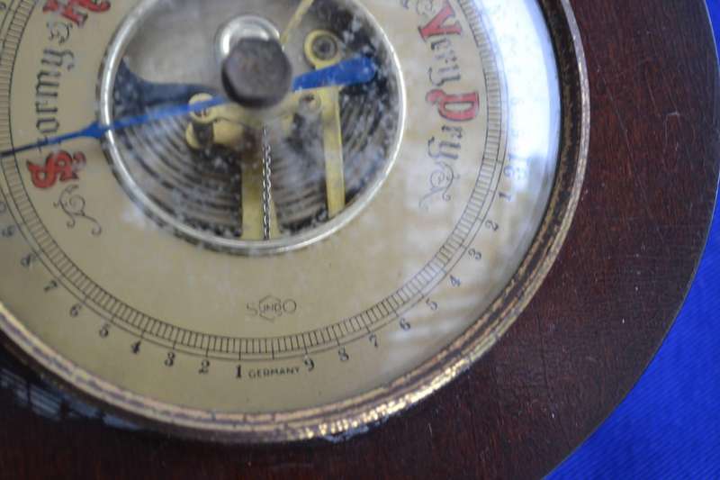 Sundo Germany Vintage Mahogany Banjo Style Thermometer and Barometer