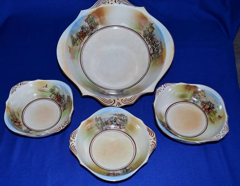 True Vintage Grimwades  "Old English Coaching Scenes" Dessert Set - 4 Pieces