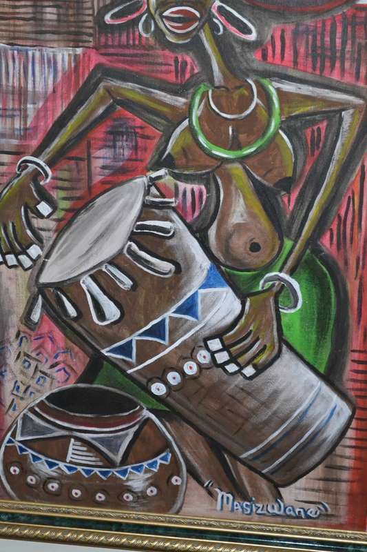Large Original  Painting - Vibrant Ethnic Design  Signed Masizwane