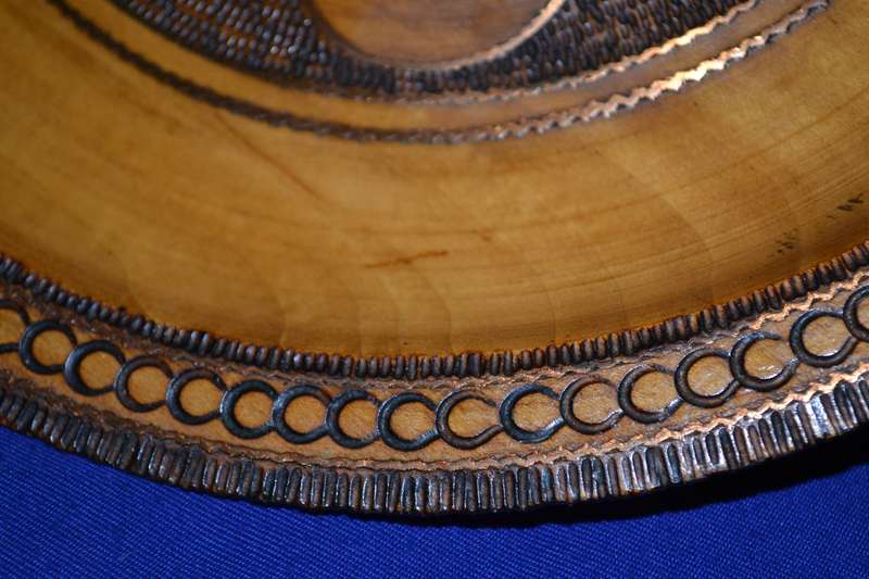True Vintage Wooden Polish Folk Art Plate with Brass Inlay