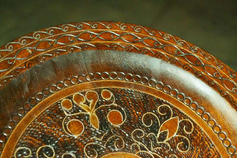 True Vintage Wooden Polish Folk Art Plate with Brass Inlay