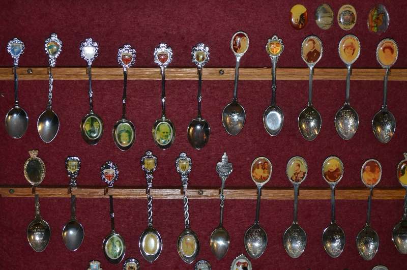 Large Collection of  Vintage Souvenir / Collectable Spoons in Display Case