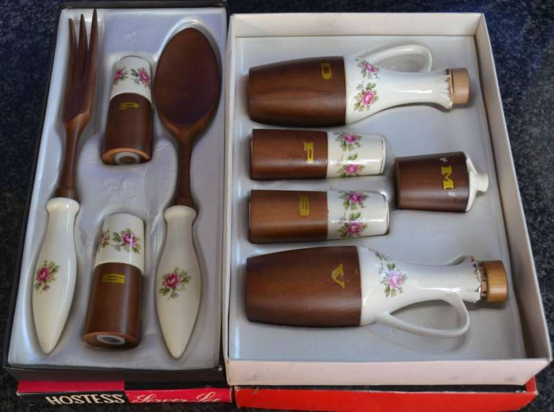 Hostess Vintage Condiment Set and Server Set- Boxed