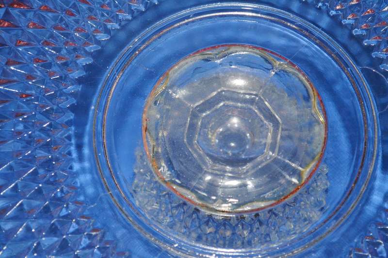 Indiana Glass Diamond Point  Ruby Red Band Cake Stand c1960's