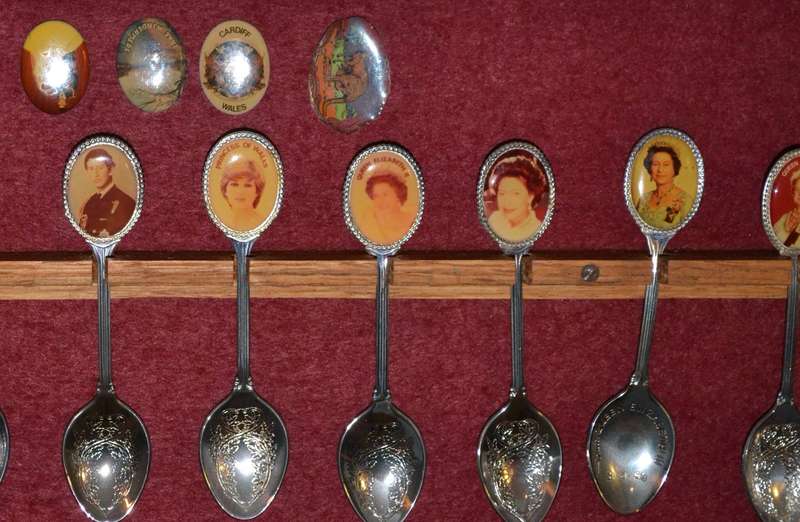 Large Collection of  Vintage Souvenir / Collectable Spoons in Display Case