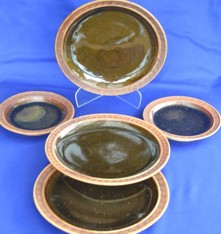 Rustic Unglazed Pottery Plates with Glazed Interior - 5 Pieces