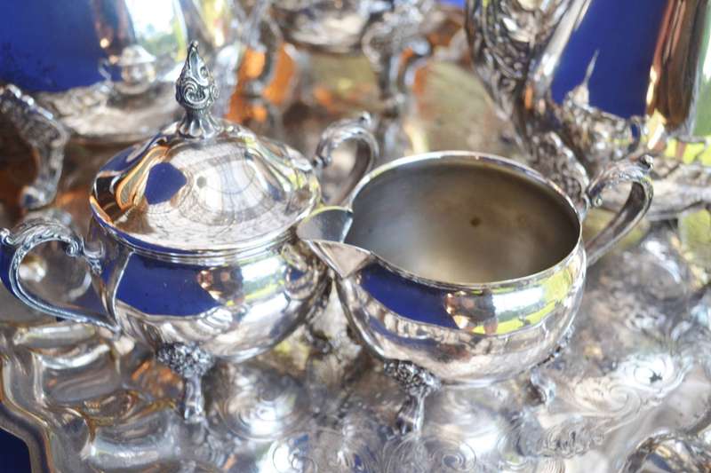 Vintage Silver Plated Tea Set on Footed Tray - 6 Pieces